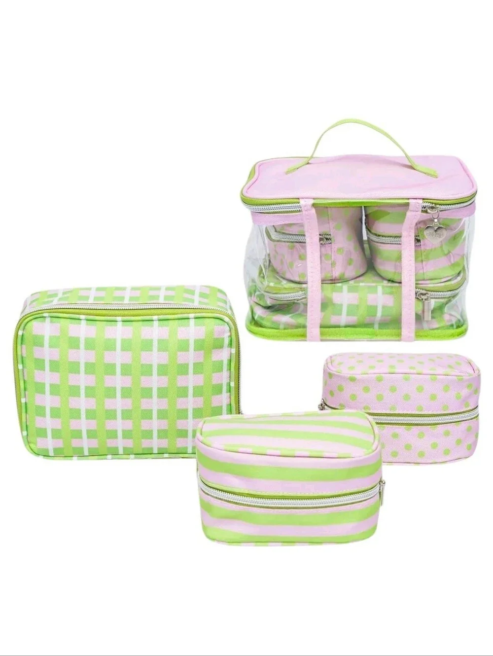 The Creme Shop Pink & Light Green Travel Cosmetic 3 Piece Set Nwt